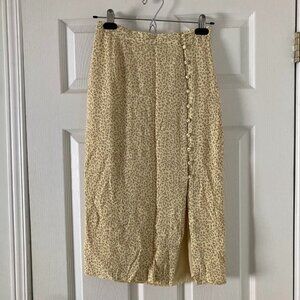 Frank and Oak Floral Midi Skirt Yellow Size XS